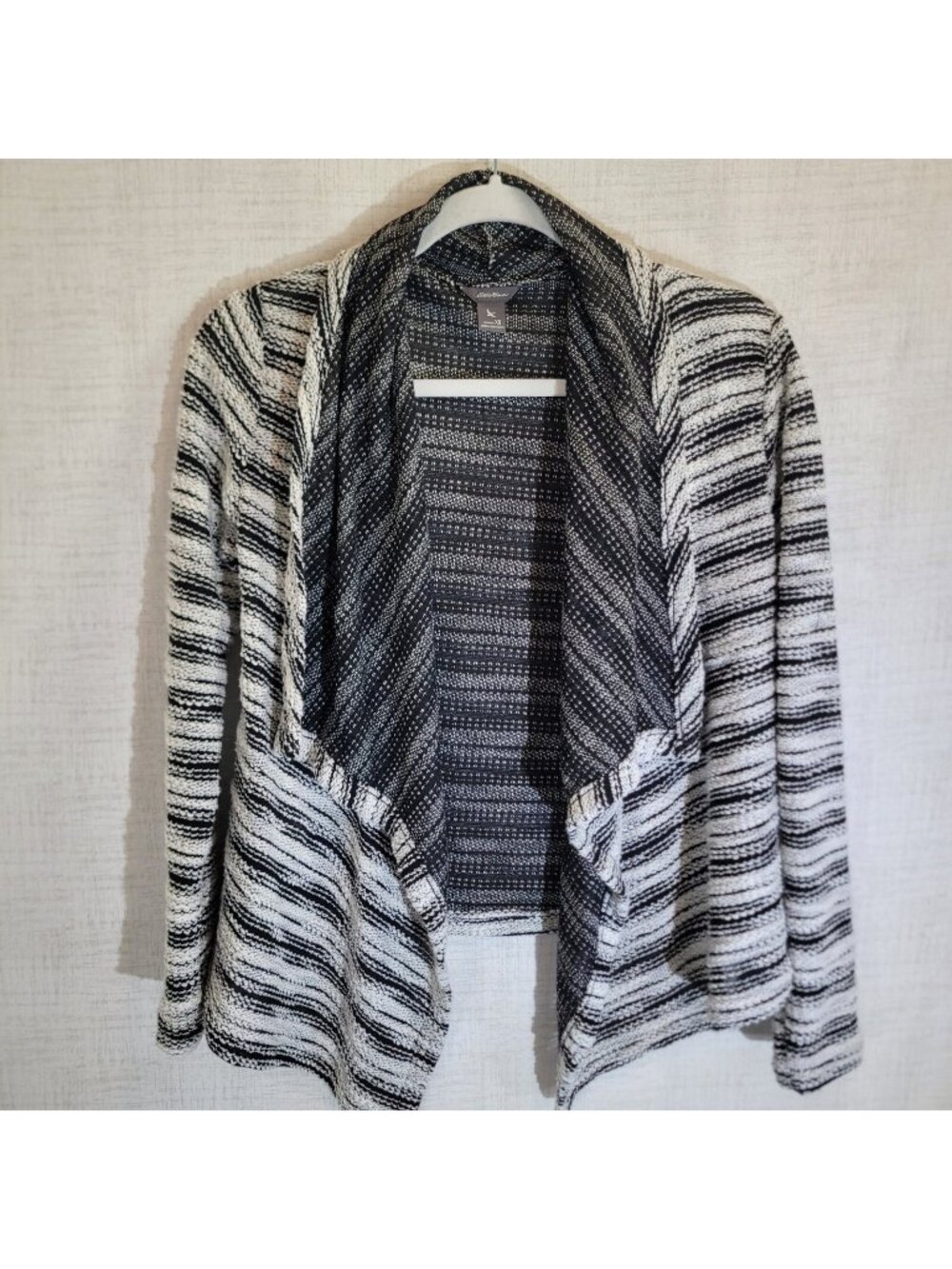 NWT Eddie Bauer Open Front Cardigan Sweater Womens XS Black White Draped Preppy